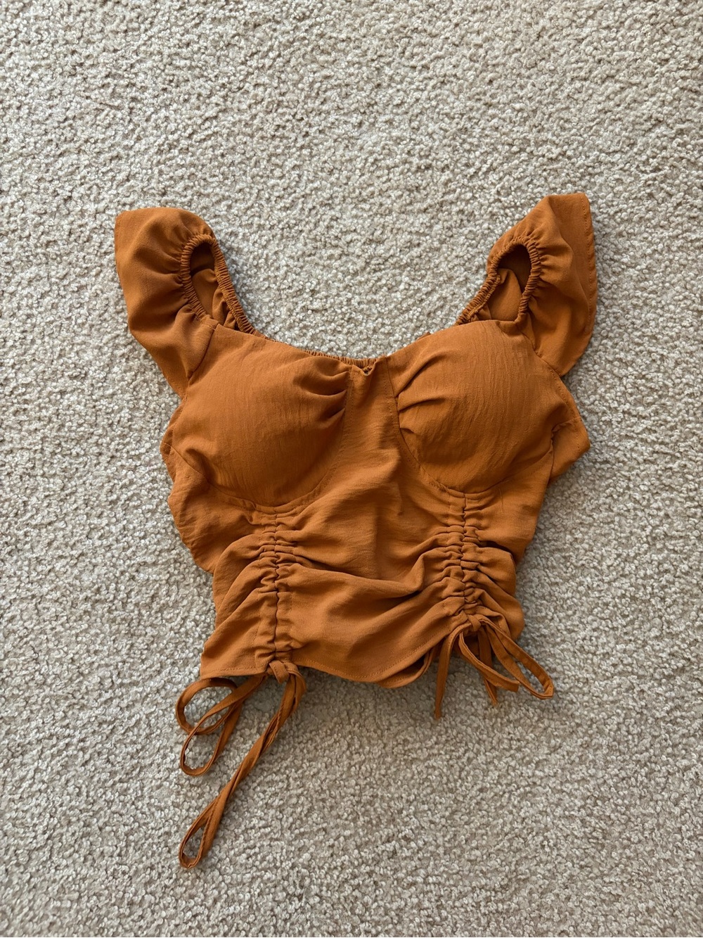 Demma Ruched Square-Neck Crop Top in Rust Orange no size fits m
